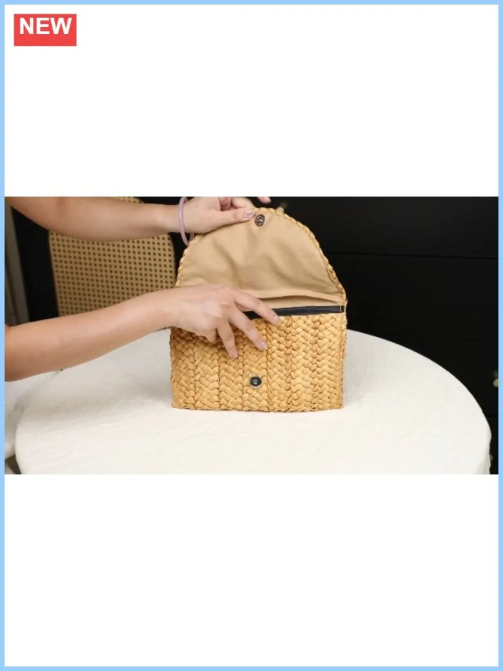 Women's Handwoven Straw Clutch Evening Bag Woven Envelope Purse Beach